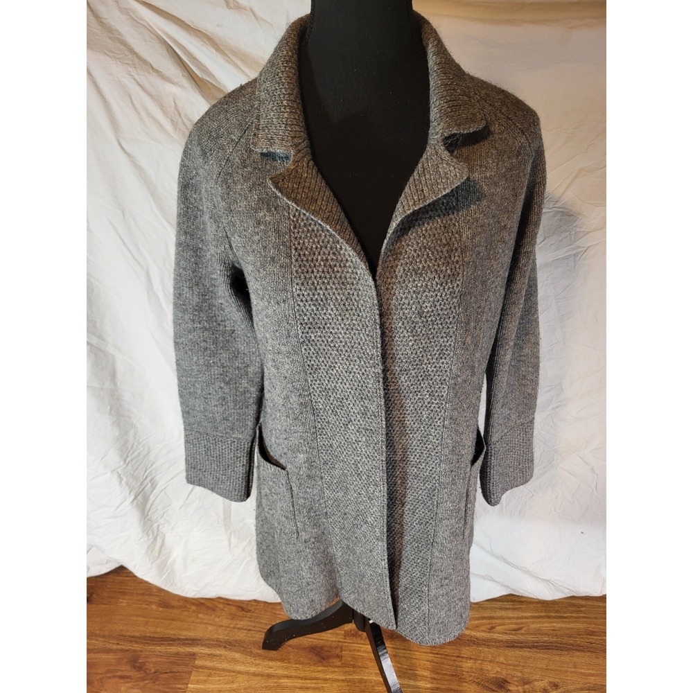 Elena Solano Size S Gray Collared Open Front‎ Wool Cardigan Sweater
